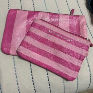 Victoria's Secret Pink Striped Cosmetic Pouch Duo